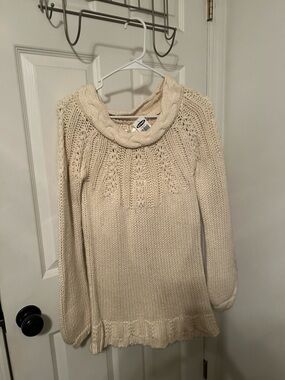 NWT Y2K Unique Old Navy Cream Long Chunky Cable Cowl Neck Knit Sweater Sz S